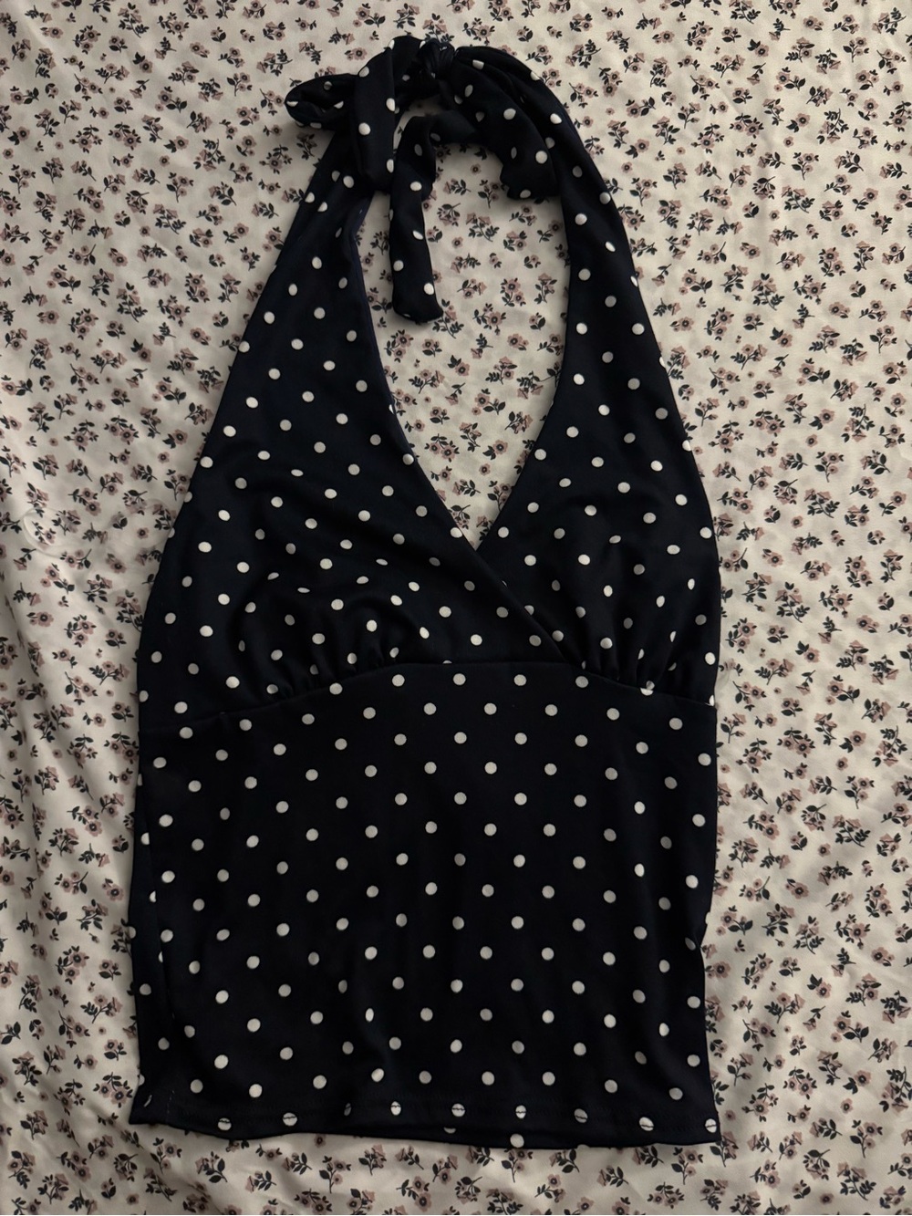 Girls Black Polka Dot Halter One-Piece Swim Top